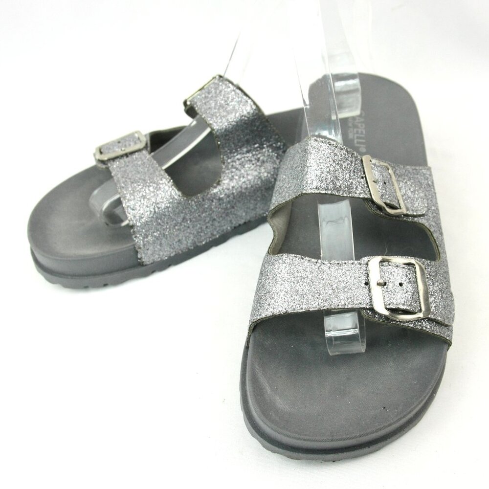 Capelli New York Silver Glitter Sparkle Comfort Insole Flats Sandals Slip Ons 9